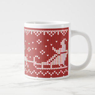 Ugly sweater Santa Claus sleigh and reindeers Large Coffee Mug