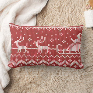 Ugly sweater Santa Claus sleigh and reindeers Lumbar Cushion