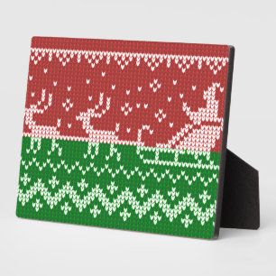 Ugly sweater Santa Claus sleigh and reindeers Plaque