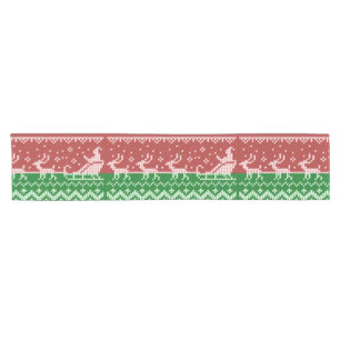 Ugly sweater Santa Claus sleigh and reindeers Short Table Runner