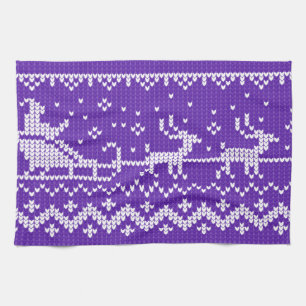 Ugly sweater Santa Claus sleigh and reindeers Tea Towel