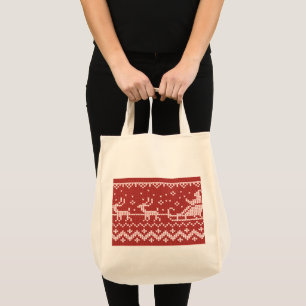 Ugly sweater Santa Claus sleigh and reindeers Tote Bag