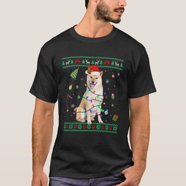Ugly Sweater Shiba Inu Dog Christmas Lights Santa  (Front)