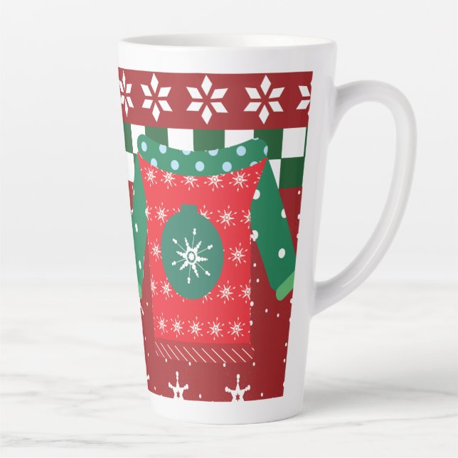 Ugly Sweater Snowflake Pattern Red Green Latte Mug (Right)