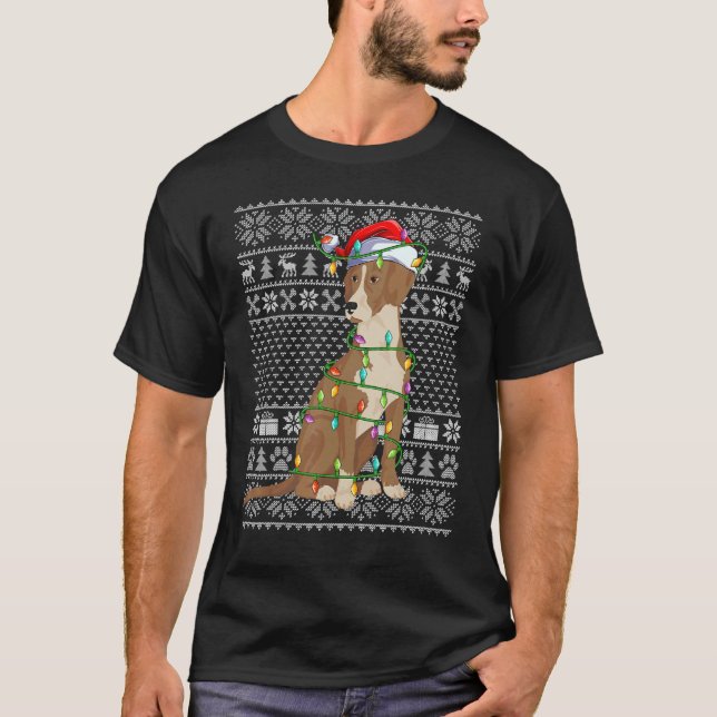 Ugly Sweater Style Xmas Light Santa Bloodhound Dog (Front)