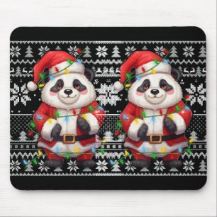 Ugly Sweater Style Xmas Lighting Santa Hat Panda C Mouse Pad