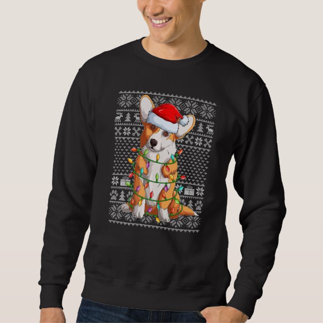 Ugly Sweater Style Xmas Lights Santa Corgi Dog Chr (Front)