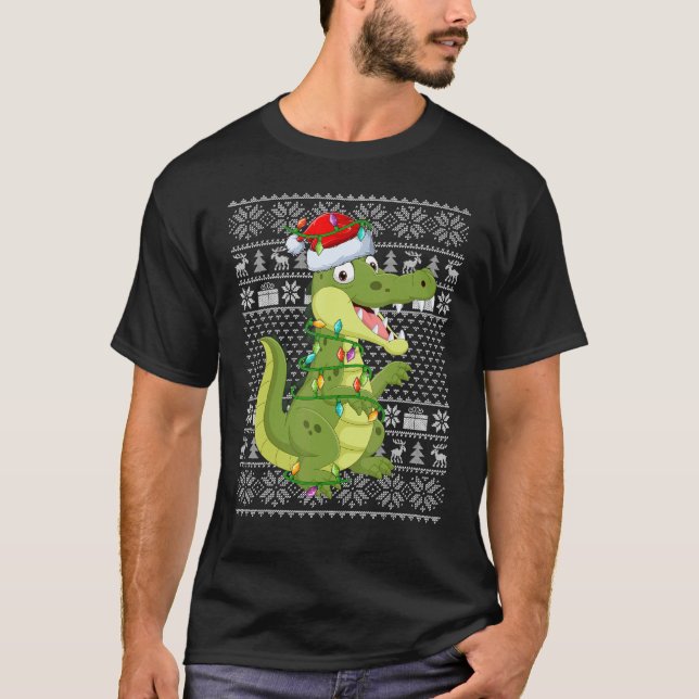 Ugly Sweater Style Xmas Lights Santa Crocodile Chr (Front)