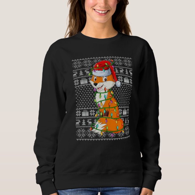 Ugly Sweater Style Xmas Lights Santa Fox Christmas (Front)