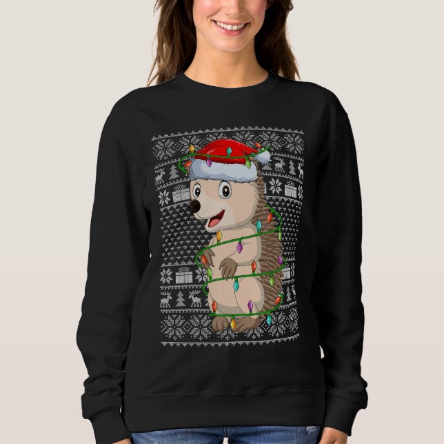 Ugly Sweater Style Xmas Lights Santa Hedgehog Chri (Front)