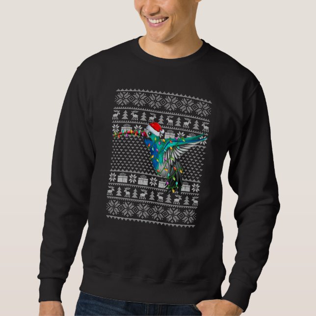 Ugly Sweater Style Xmas Lights Santa Hummingbird C (Front)