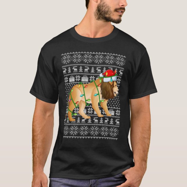 Ugly Sweater Style Xmas Lights Santa Mountain Lion (Front)