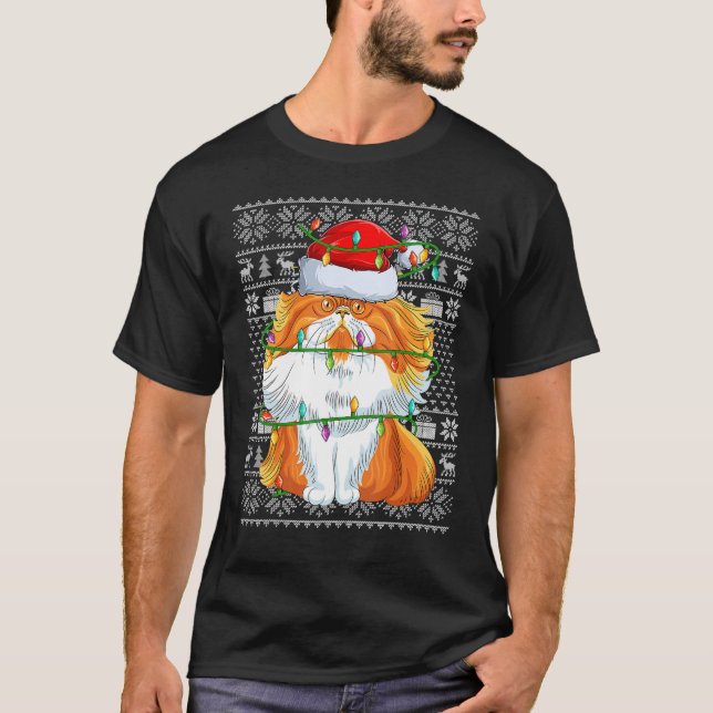 Ugly Sweater Style Xmas Lights Santa Persian Cat C (Front)