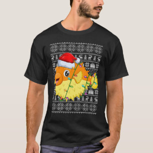 Ugly Sweater Style Xmas Lights Santa Puffer Fish C