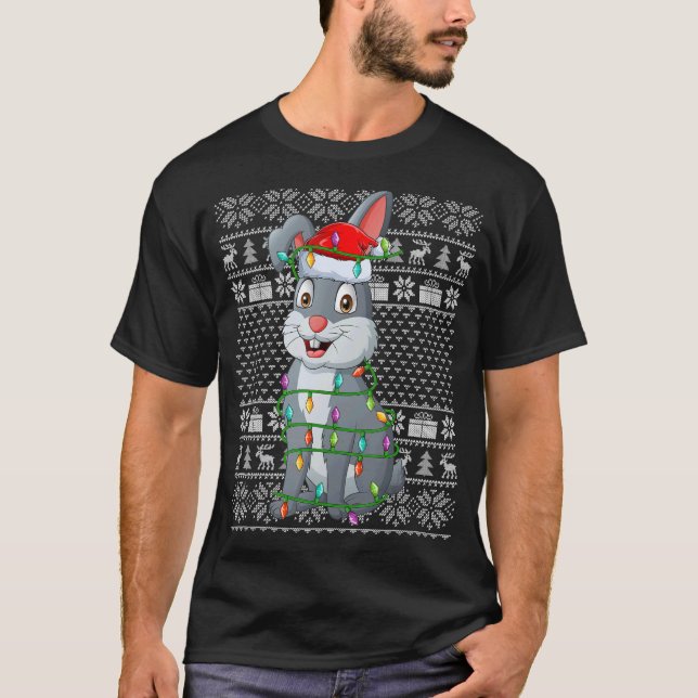 Ugly Sweater Style Xmas Lights Santa Rabbit Christ (Front)