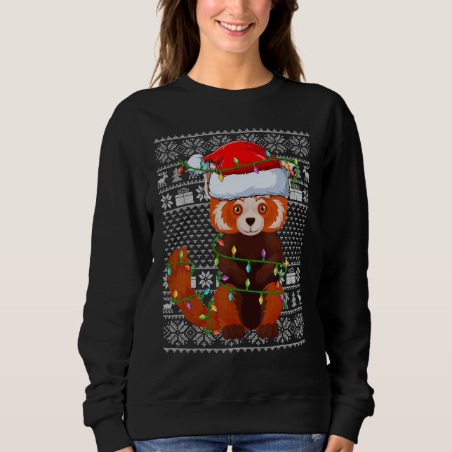 Ugly Sweater Style Xmas Lights Santa Red Panda Chr (Front)