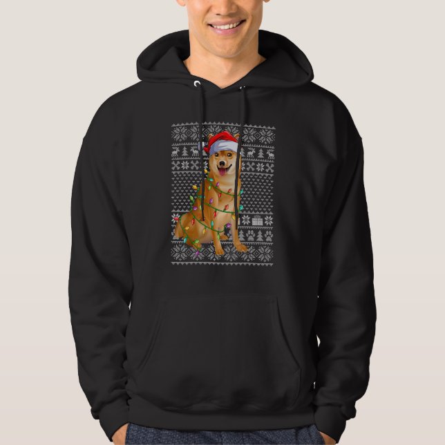 Ugly Sweater Style Xmas Lights Santa Shiba Inu Dog (Front)