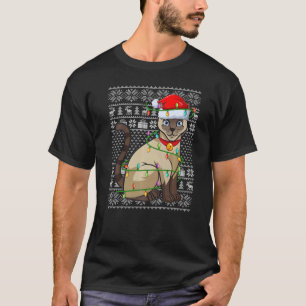 Ugly Sweater Style Xmas Lights Santa Siamese Cat C