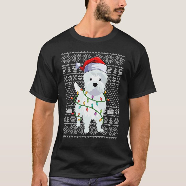 Ugly Sweater Style Xmas Lights Santa Westie Dog Ch (Front)
