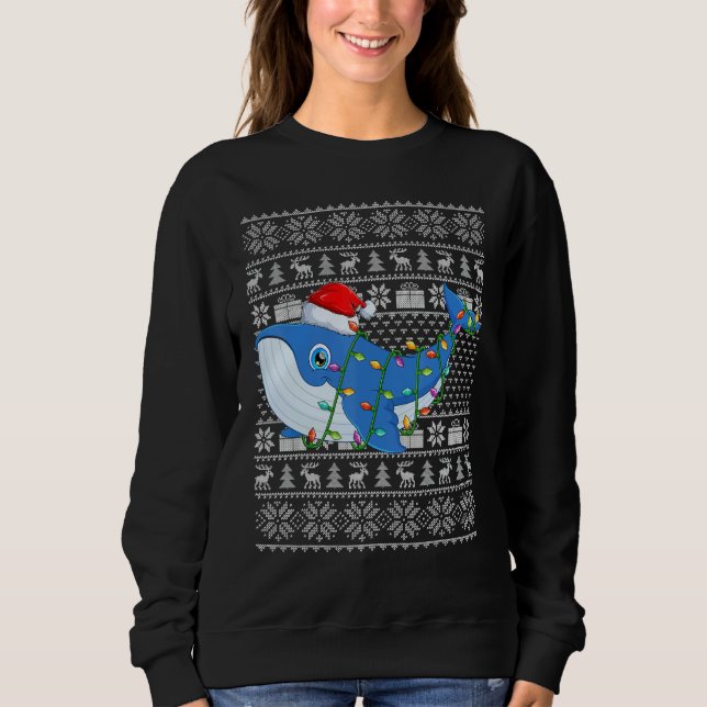 Ugly Sweater Style Xmas Lights Santa Whale Christm (Front)