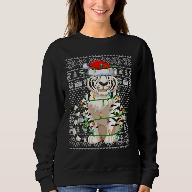 Ugly Sweater Style Xmas Lights Santa White Tiger C (Front)