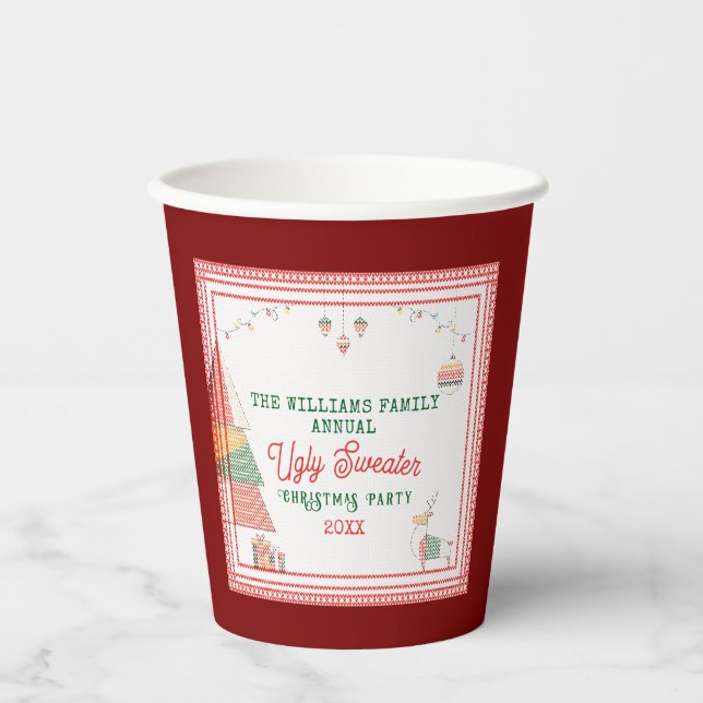 Ugly Sweater Ugliest Contest Christmas Holiday Paper Cups (Front)