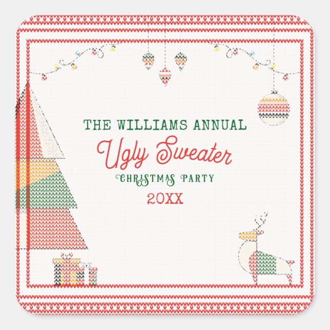 Ugly Sweater Ugliest Contest Christmas Holiday Square Sticker (Front)