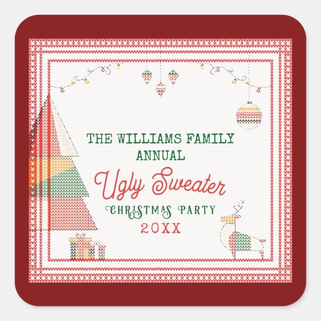 Ugly Sweater Ugliest Contest Christmas Holiday Square Sticker (Front)