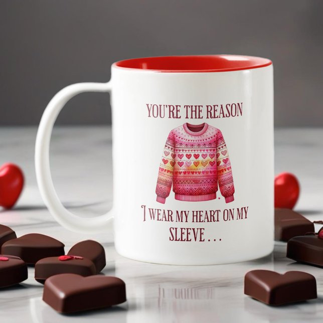 Ugly Sweater Valentines  Two-Tone Coffee Mug (Enjoy this beautiful Knitting design! For yarn lovers and craft enthusiasts. )