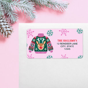 Ugly Sweater with Reindeer and Snowflakes Label
