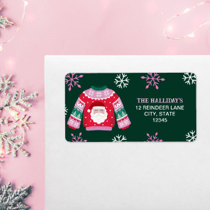 Ugly Sweater with Santa and Snowflakes  Label