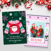 Ugly Sweater with Santa & Snowflakes Family Photo