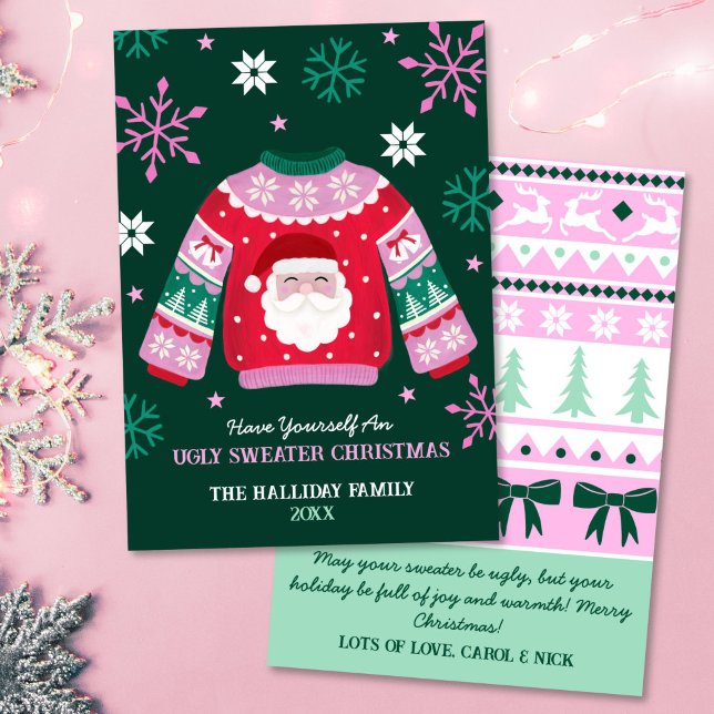 Ugly Sweater with Santa & Snowflakes Holiday Card (Ugly Sweater with Santa & Snowflakes Holiday Card)