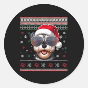 Ugly Sweater X-mas Santa Miniature Schnauzer Dog C Classic Round Sticker