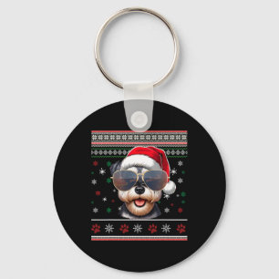 Ugly Sweater X-mas Santa Miniature Schnauzer Dog C Key Ring