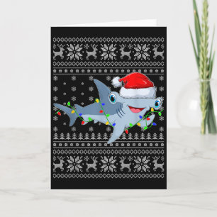 Ugly Sweater Xmas Lights Santa Hammerhead Shark Ch Card