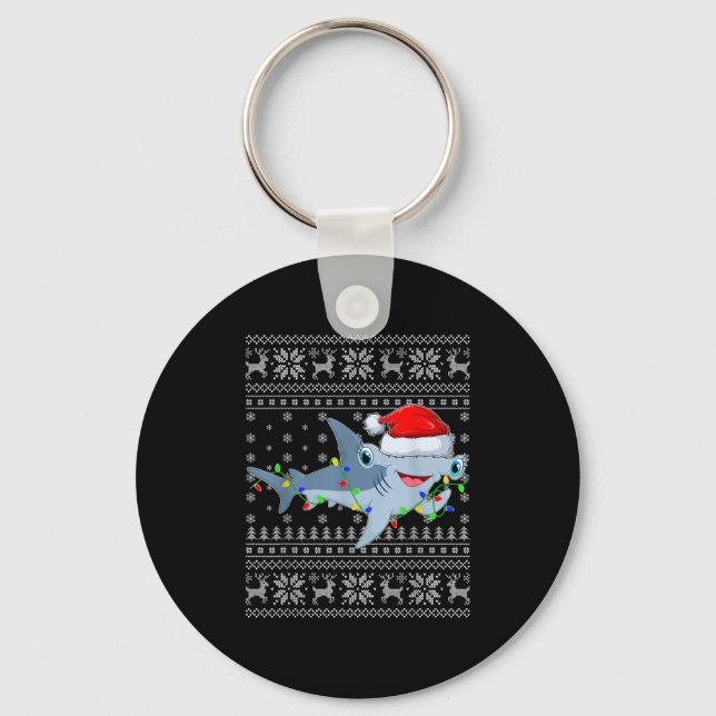 Ugly Sweater Xmas Lights Santa Hammerhead Shark Ch Key Ring (Front)