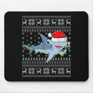 Ugly Sweater Xmas Lights Santa Hammerhead Shark Ch Mouse Pad