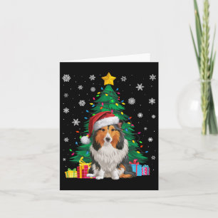 Ugly Sweater Xmas Tree Light Shetland Sheepdog Dog Card