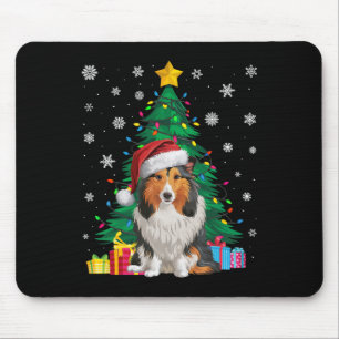 Ugly Sweater Xmas Tree Light Shetland Sheepdog Dog Mouse Pad