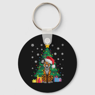 Ugly Sweater Xmas Tree Lights African Wild Dog San Key Ring