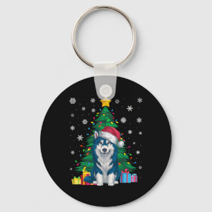Ugly Sweater Xmas Tree Lights Alaskan Klee Kai Dog Key Ring