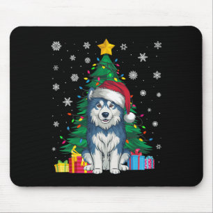 Ugly Sweater Xmas Tree Lights Alaskan Malamute Dog Mouse Pad