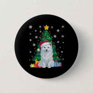 Ugly Sweater Xmas Tree Lights American Eskimo Dog 6 Cm Round Badge