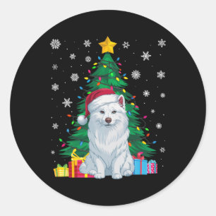 Ugly Sweater Xmas Tree Lights American Eskimo Dog  Classic Round Sticker