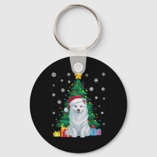 Ugly Sweater Xmas Tree Lights American Eskimo Dog  Key Ring