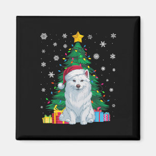 Ugly Sweater Xmas Tree Lights American Eskimo Dog Magnet