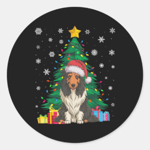 Ugly Sweater Xmas Tree Lights Bearded Collie Dog S Classic Round Sticker