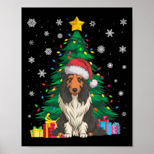 Ugly Sweater Xmas Tree Lights Bearded Collie Dog S Poster