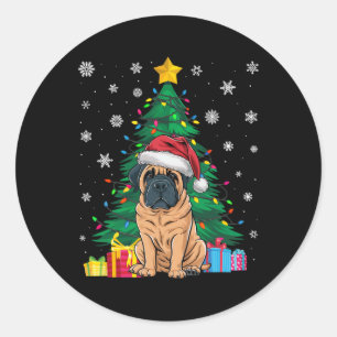 Ugly Sweater Xmas Tree Lights English Mastiff Dog  Classic Round Sticker
